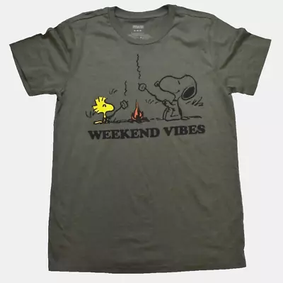 Buy Peanuts Mens Snoopy And Woodstock Weekend Vibes Green Shirt New Small • 9.31£