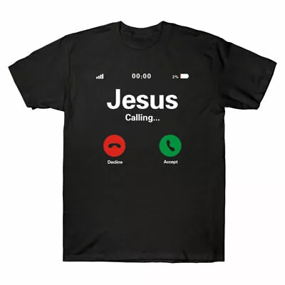 Buy Accept Cotton Jesus Black Sleeve Men's Calling Or Decline Navy Short T-Shirt • 14.99£