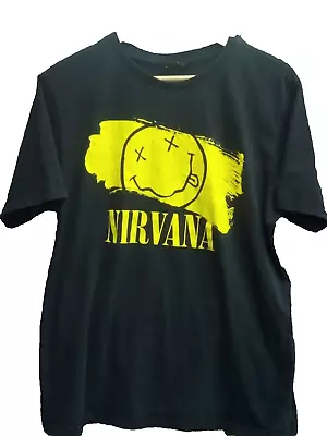 Buy Nirvana Unisex Adult Black Graphic Print Short Sleeve Festival T Shirt UK M • 0.99£