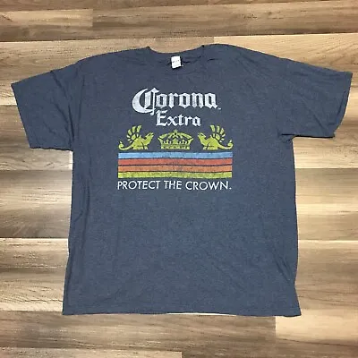 Buy Corona Extra Protect The Crown Faded Graphic Blue T-Shirt Size XL • 8.39£