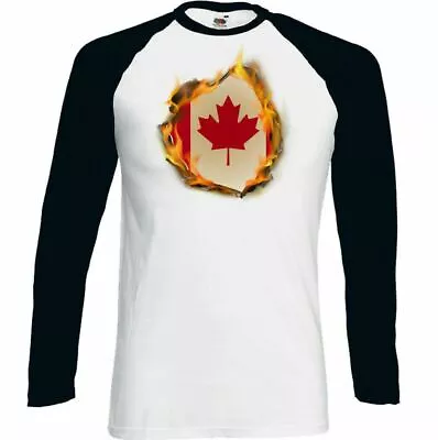 Buy Canadian National Flag Flames Mens Canada T-Shirt The Maple Leaf Ice Hockey Top • 12.95£