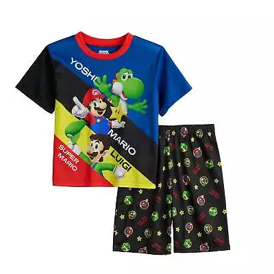 Buy Boys Nintendo Super Mario Pajamas Set PJ Shorts T Shirt Luigi Yoshi Video Game 4 • 13.23£