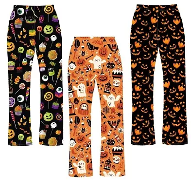 Buy Spooky Halloween Candy Pumpkins Bats Print Pyjamas Bottom Loungewear Alternative • 18.99£