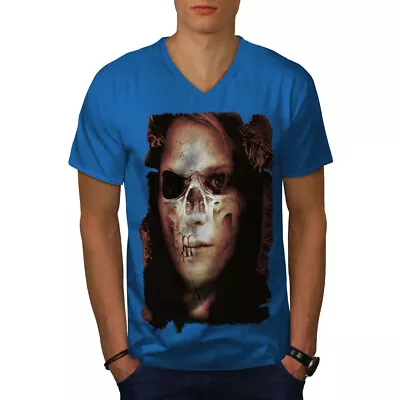 Buy Wellcoda Zombie Girl Death Skull Emo Mens V-Neck T-shirt • 18.99£