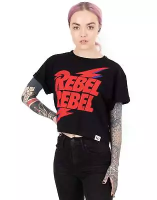 Buy David Bowie Black David Bowie Cropped Short Sleeved T-Shirt (Womens) • 16.99£