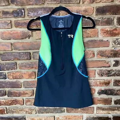 Buy TYR Competitor Tri Singlet Black Neon Green Half-Zip Tank Top Women's Size Small • 15.12£