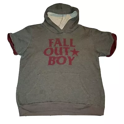 Buy Fall Out Boy Short Sleeve Hoodie Sz Youth XL Adult SMALL 21x25 Grey & Red Y2K • 23.34£