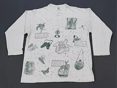 Buy Rare VTG REL-E-VANT PRODUCTS Hunting Nature Deer Duck 1995 Henley T Shirt 90s L • 32.67£