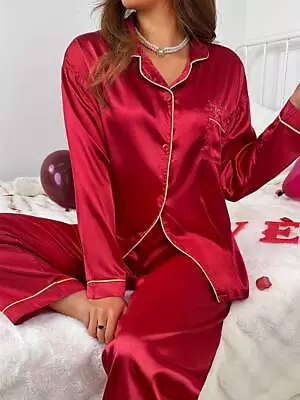 Buy Elegant Ladies Silk Satin Pyjamas PJS Pyjama Sleepwear Nightwear Long Sleeve Set • 14.99£