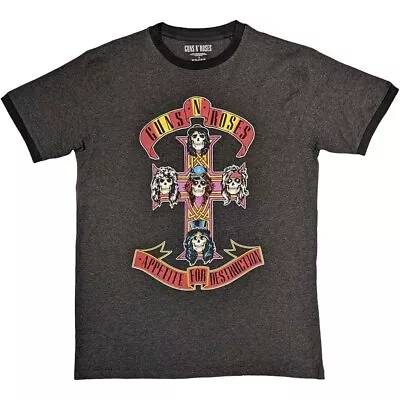 Buy Guns N Roses 'Appetite For Destruction' Charcoal Grey Ringer  T Shirt - NEW • 15.99£