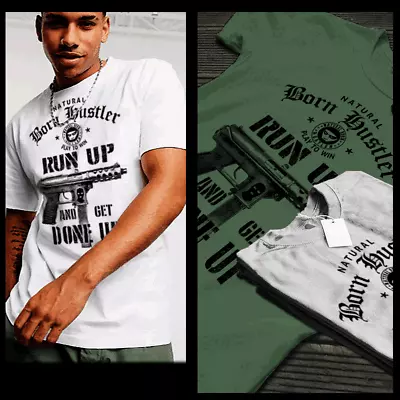 Buy Gangster T-shirt Run Up Get Done Urban Hip Hop Hustle Mafia Mob Thug White Tee  • 18.63£