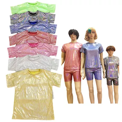 Buy Kids Shiny Metallic T-shirt Sequin Jazz Dance Tops Boys Girls Athletic Blouses • 6.56£