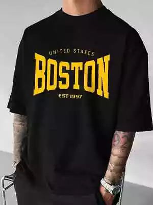 Buy Cotton Short Sleeve Boston Printed T-shirt Mens Casual Breathable Summer Tee's • 10.45£