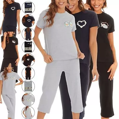 Buy Ladies Womens Summer Capri Pyjamas Cotton Blend Cropped Pyjama Sets Sizes S-XL • 7.99£