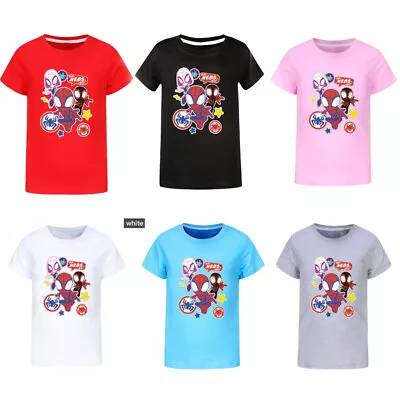 Buy Kids Girls Boys Spiderman Stacy Gwen T-shirt Summer Casual Short Sleeve Tops Tee • 7.49£