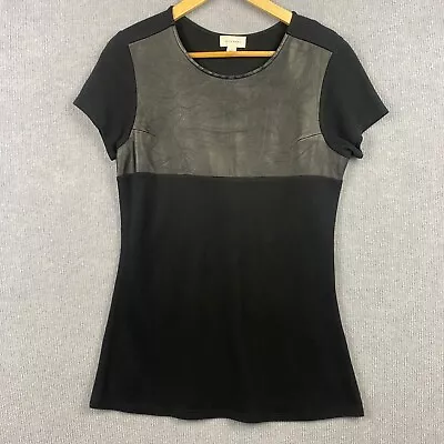 Buy Witchery Top Womens Small Black Short Sleeve Tee Sheep Leather Trim Lightweight • 15.27£