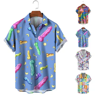 Buy Mens Button Down Shirts Funny Peins Print Summer Beach Top Novelty Ugly Gag Gift • 11.59£