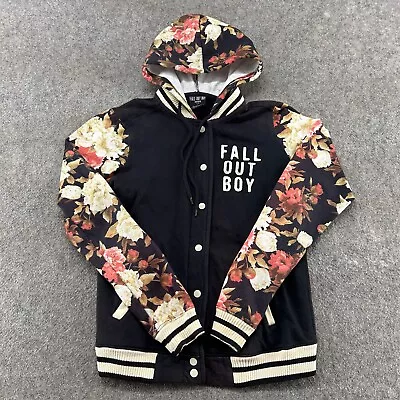 Buy Fall Out Boy Hoodie Womens Small Black Cream Snap Varsity Floral Chicago Band • 26.11£