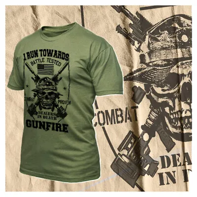 Buy Combat T-shirt Military I Run Toward Gunfire Infantry Tactical Assault Tee • 18.63£