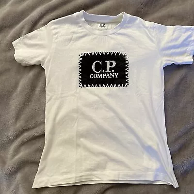Buy CP COMPANY BOYS (age 10) WHITE  BLOCK PATCH LOGO T SHIRT EXCELLENT CONDITION • 20£