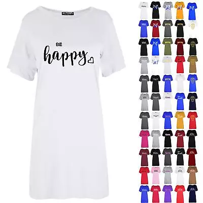 Buy Womens Ladies Be Happy Nightdress Nightie Nightshirt T Shirt PJ Pyjamas Dress • 5.99£