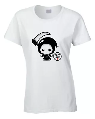 Buy Grim Reaper Cute Women's T-Shirt Cool Halloween Free Hugs Funny Costume Gift • 10.99£
