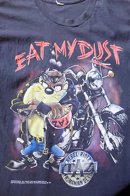 Buy Looney Toons Tasmanian Devil T-shirt Black M 90s 1992 Taz Eat My Dust *FLAWS • 18£