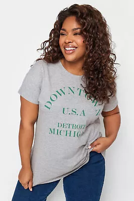 Buy YOURS Curve Plus Size 'Downtown' Slogan Print T-Shirt • 15£