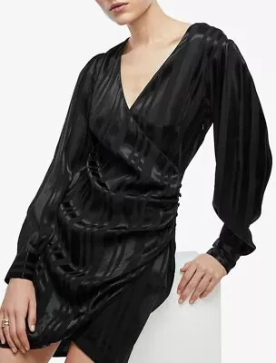 Buy Anine Bing Penelope Dress Sz Small Black Tonal Stripe Wrap Long Sleeve Mini • 74.55£