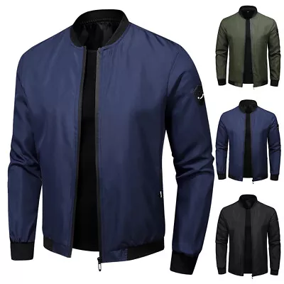 Buy UK Mens Casual Bomber Jacket Coat Regular Fit Collar Coats Windbreaker Jacket • 12.36£