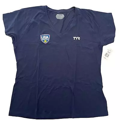 Buy Tyr Womens Alliance Tech Tee Tshirt USA Water Polo - Navy Blue V-Neck - Size XL • 17.69£