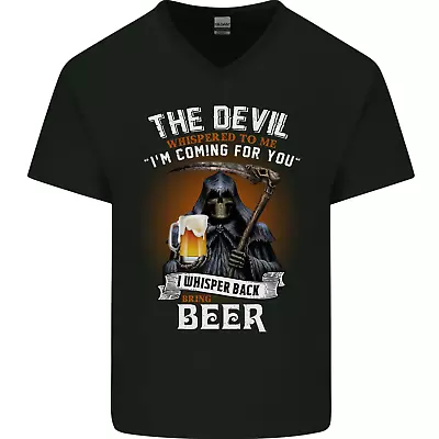 Buy Funny Grim Reaper Devil With Beer Alcohol Mens V-Neck Cotton T-Shirt • 11.99£