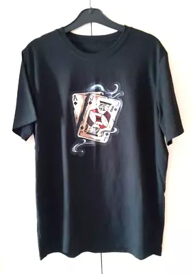 Buy Mens Black T Shirt * Logo Of  2 Playing Cards [ace And Jack Of Spades] • 1.99£