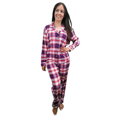 Buy Ladies Pyjama Women Flannel Soft Cotton Brushed Check Button Up Shirt Set 8-26 • 15.95£