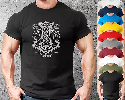 Buy Outline Of Mjolnir Gym T-shirt Gym Fit Fitted Training Top Viking Mens Thor • 8.99£