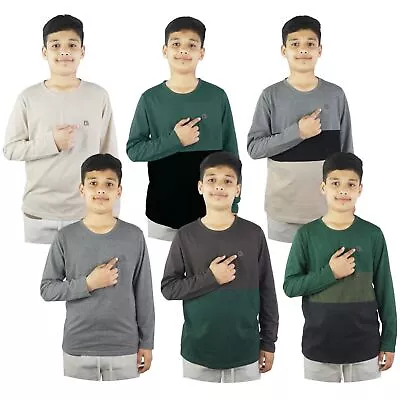 Buy 3 &6PK Boys Full Sleeve Round Neck Tee Shirt For Boy Soft Cotton 3-14 Yrs UK • 8.49£