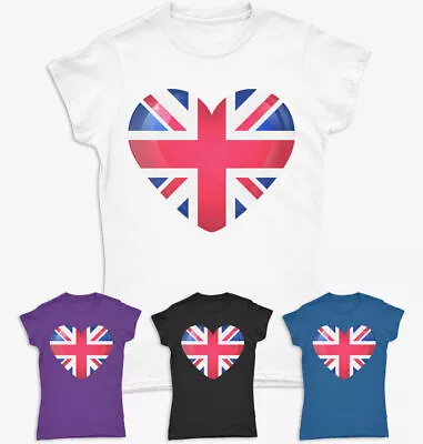 Buy Union Jack Heart England UK Flag Ladies T-Shirts Girls Fit Fashionable Tee Top#A • 9.99£
