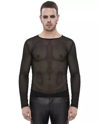 Buy Devil Fashion Mens Basic Gothic Punk Fishnet Mesh T Shirt Top Black Long Sleeve • 14.99£