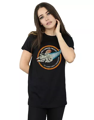 Buy Star Wars Women's Millennium Falcon Badge Boyfriend Fit T-Shirt • 13.99£