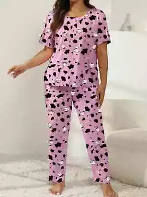 Buy Pyjama Set Plus Size  22 24 26 Pink Cartoon Cute Cow Stretch Loungewear Curve • 11.90£