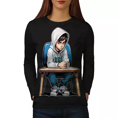 Buy Wellcoda Boy Sitting At Desk With Serious Expression Womens Long Sleeve T-shirt • 21.99£