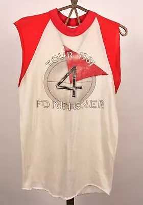 Buy Men's VTG 1980 Foreigner Band TShirt Cutoff Sleeves Sz XS 1980s White & Red • 56.01£