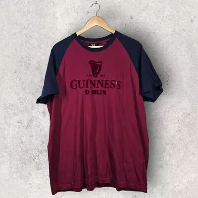 Buy Guinness Felt Spellout Maroon Navy T-Shirt XXL • 5£