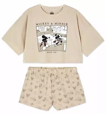 Buy Ladies Pyjamas MICKEY & MINNIE MOUSE Women 6 - 24 Cropped T-Shirt Shorts Primark • 21.99£