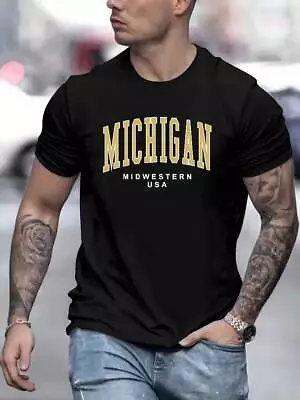 Buy Tee Top New Michigan Print Short Sleeve Mens Cotton T-shirt Popular Summer Tee's • 10.39£