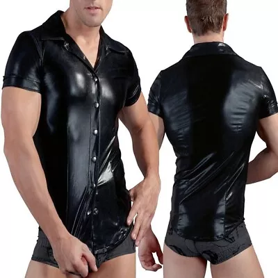 Buy Exude Confidence With This Mens Leather Shiny Top For Party Nightclub Costume • 15.44£