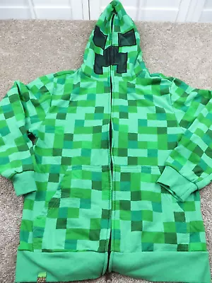 Buy Minecraft Creeper Hoodie Boys L Costume Green Full Zip Mask Hood Mad Engine • 6.83£