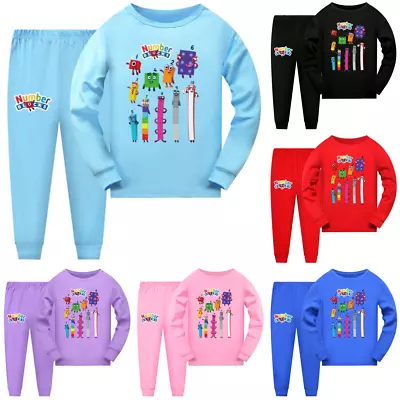 Buy Kids Boys Girls Number Blocks Print Nightwear Tops Pants Outfits Pyjamas Pjs Set • 4.27£