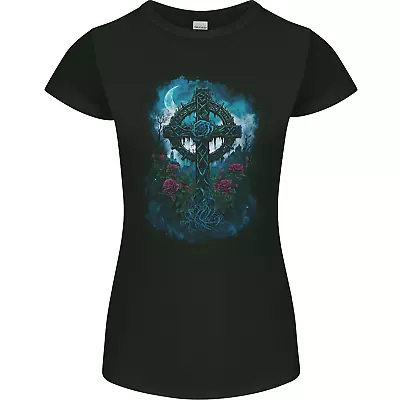 Buy Celtic Cross In A Gothic Graveyard Womens Petite Cut T-Shirt • 8.75£