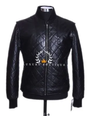 Buy Beckham Black Mens Smart Designer Genuine Quilted Lambskin Fashion Jacket 4540 • 49£